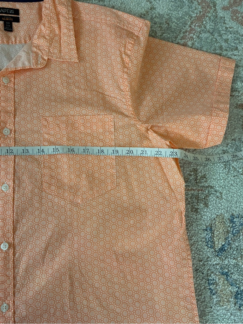 Apt 9 Men's XLG Slim Fit Short Sleeve Button Down Shirt- Peach Coral - Picture 3 of 6